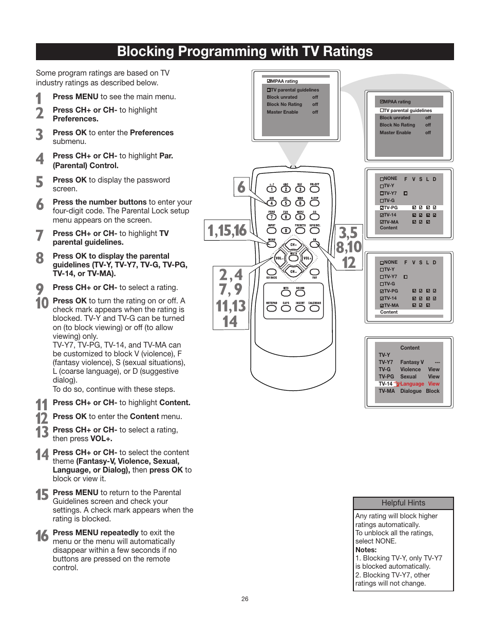 Blocking programming with tv ratings | RCA 27F500T User Manual | Page 27 / 40