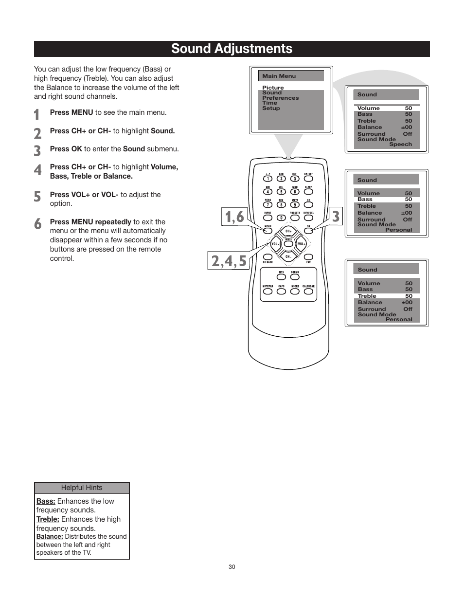 Sound adjustments | RCA 27F500T User Manual | Page 31 / 40