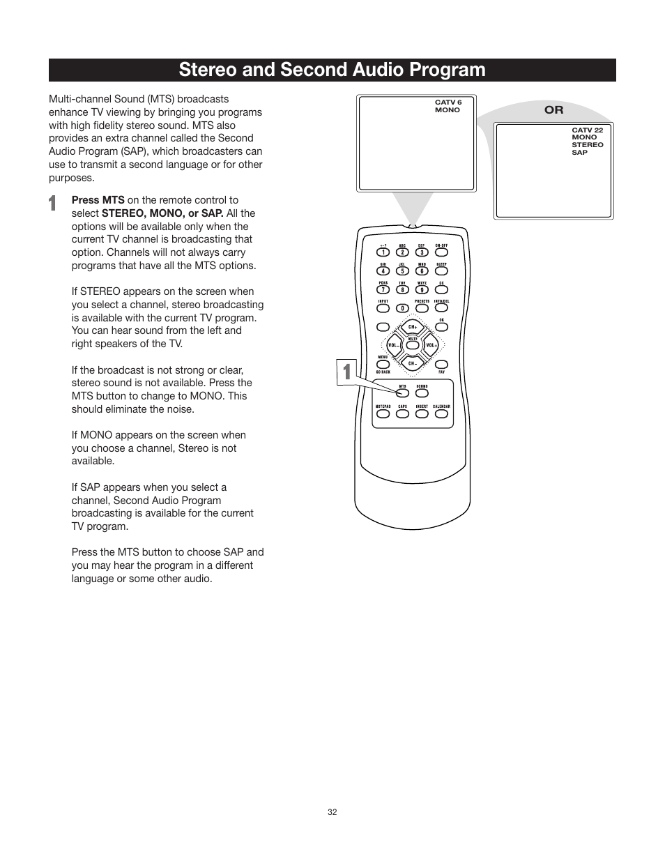 Stereo and second audio program | RCA 27F500T User Manual | Page 33 / 40