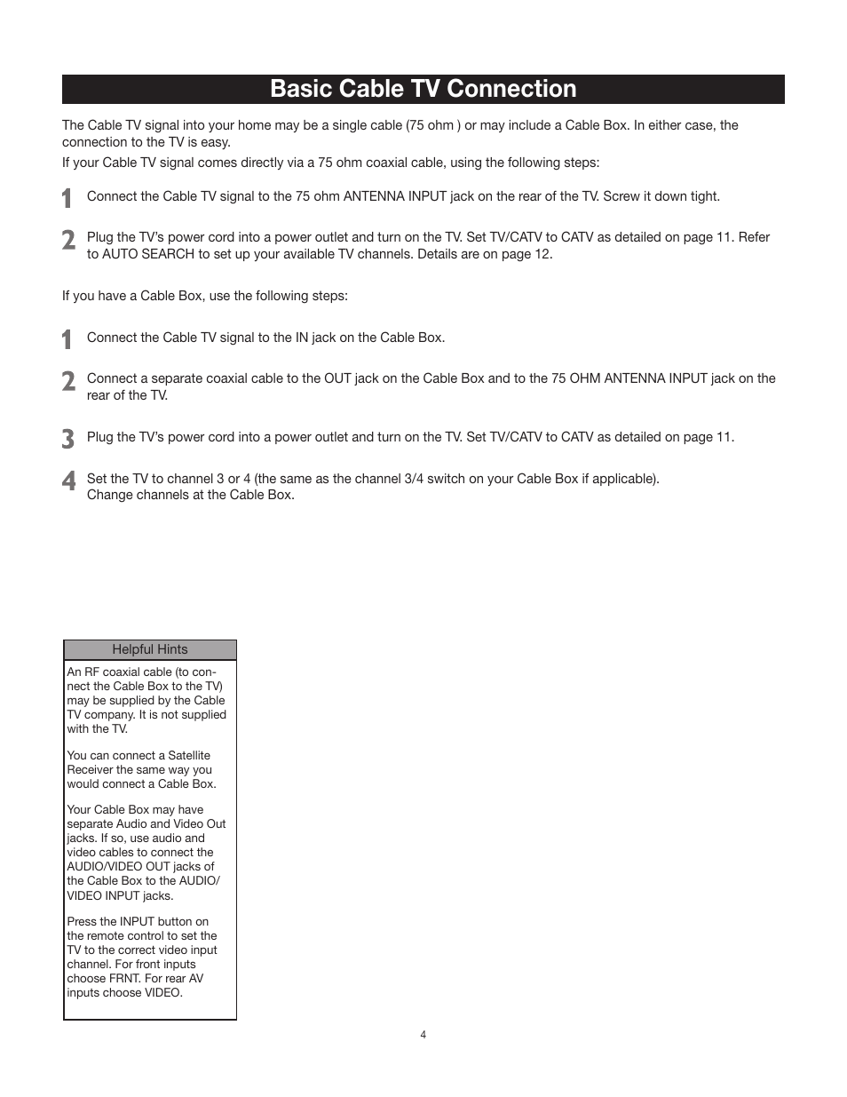 Basic cable tv connection | RCA 27F500T User Manual | Page 5 / 40