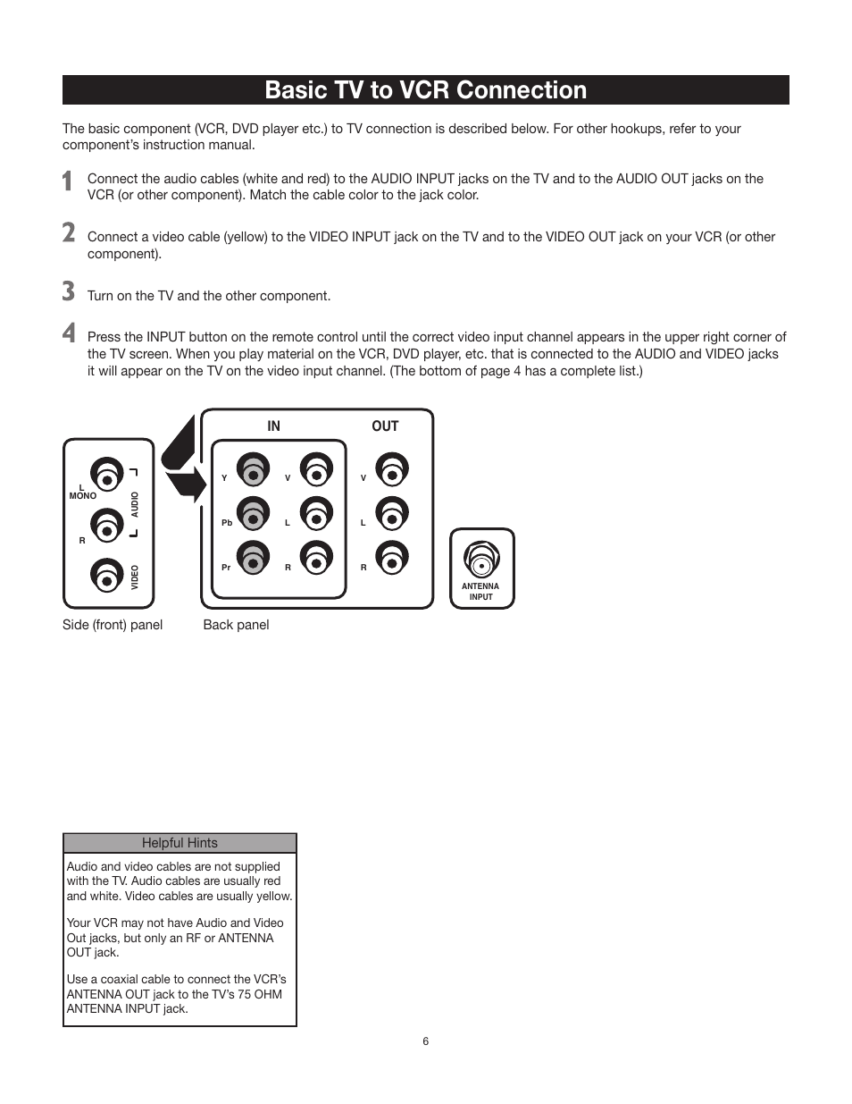 Basic tv to vcr connection | RCA 27F500T User Manual | Page 7 / 40