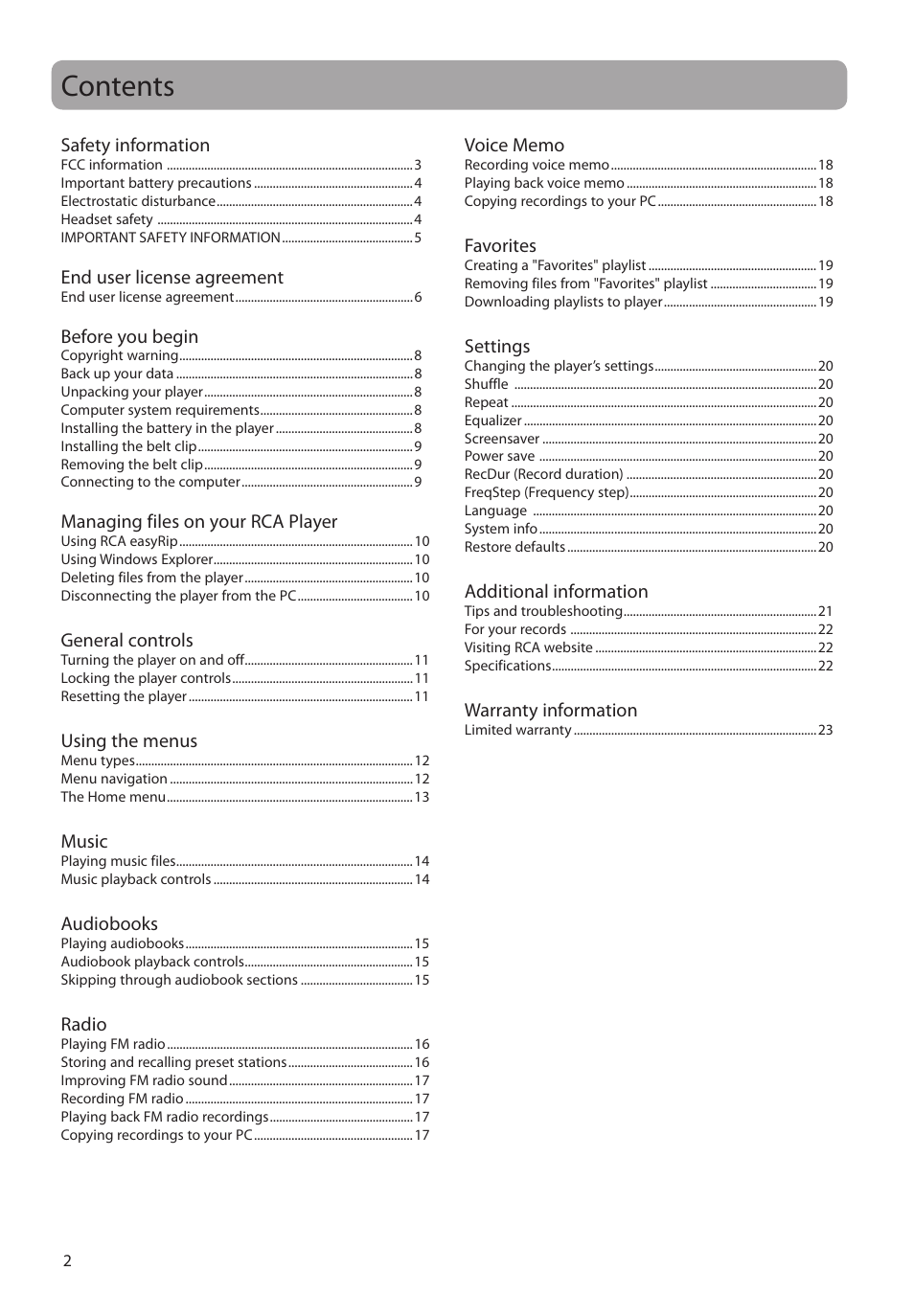 RCA TH1804 User Manual | Page 2 / 25