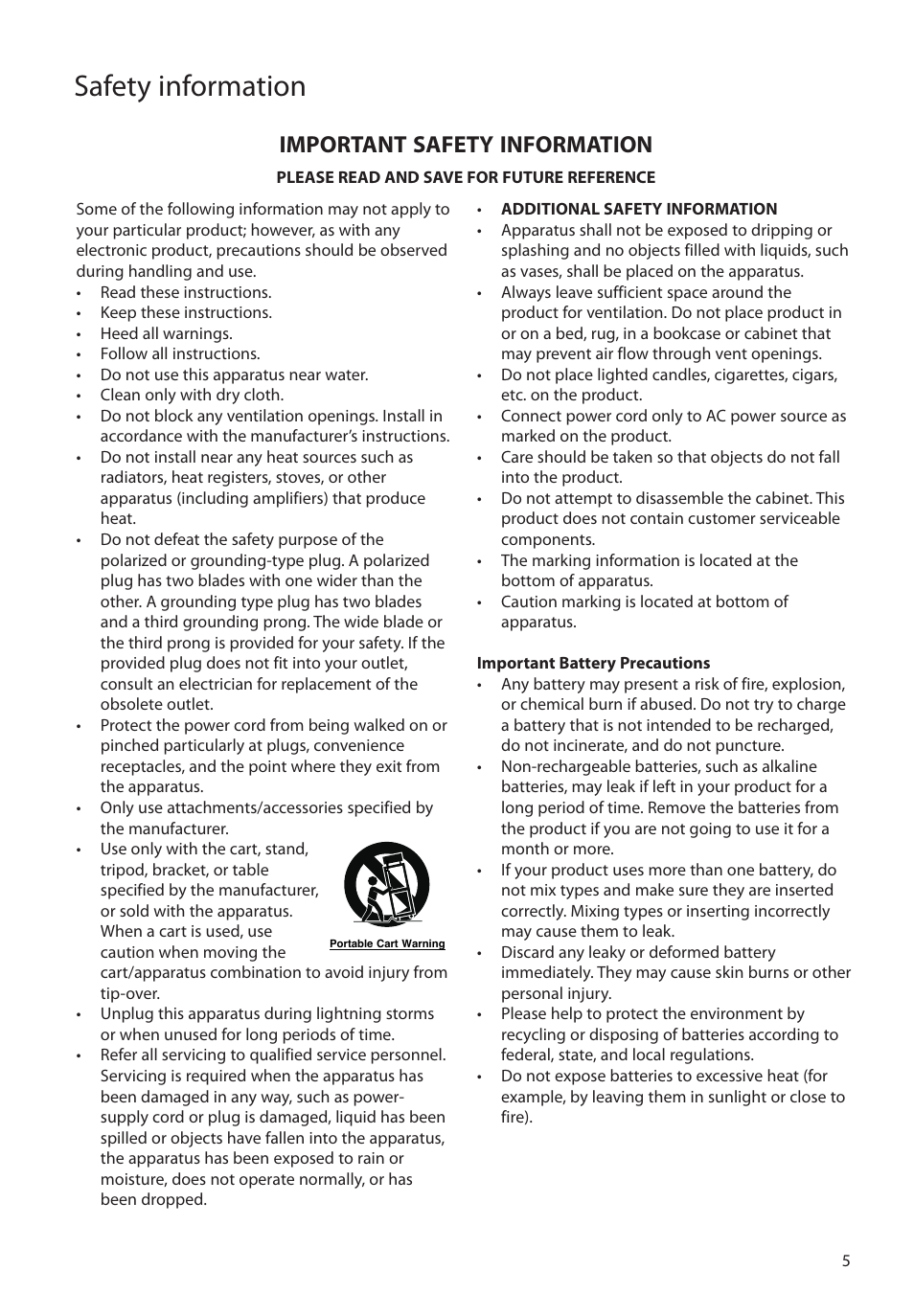 Important safety information, Safety information | RCA TH1804 User Manual | Page 5 / 25