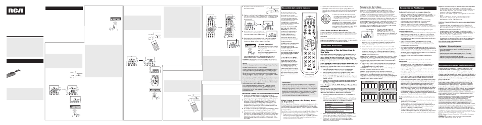 Cuidado y mantenimiento, Cómo cambiar el tipo de dispositivo de una tecla, Recuperación de códigos | Cómo salir del modo menú/guía | RCA RCR4383N User Manual | Page 4 / 4