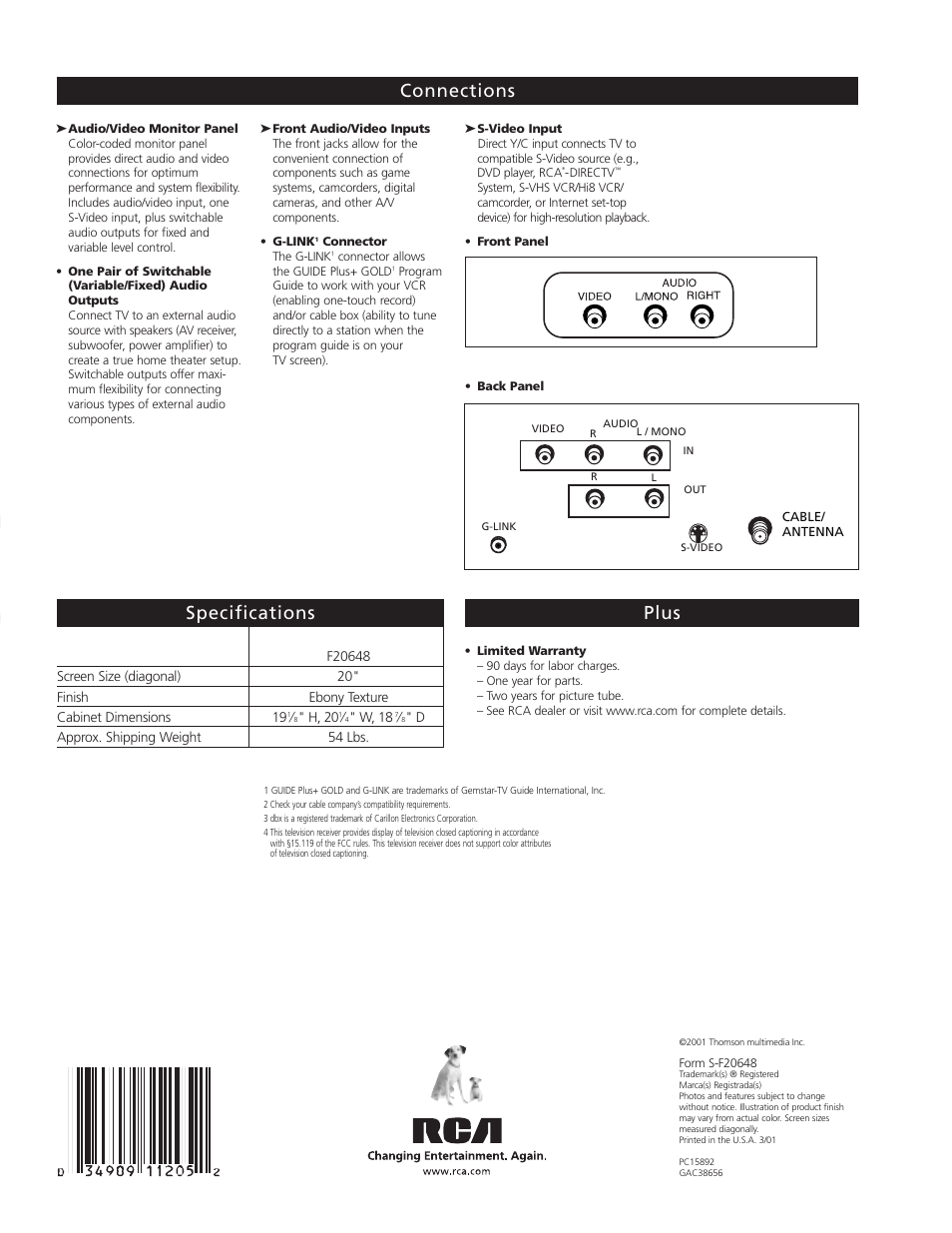 Te levi s io n | RCA F20648 User Manual | Page 4 / 4