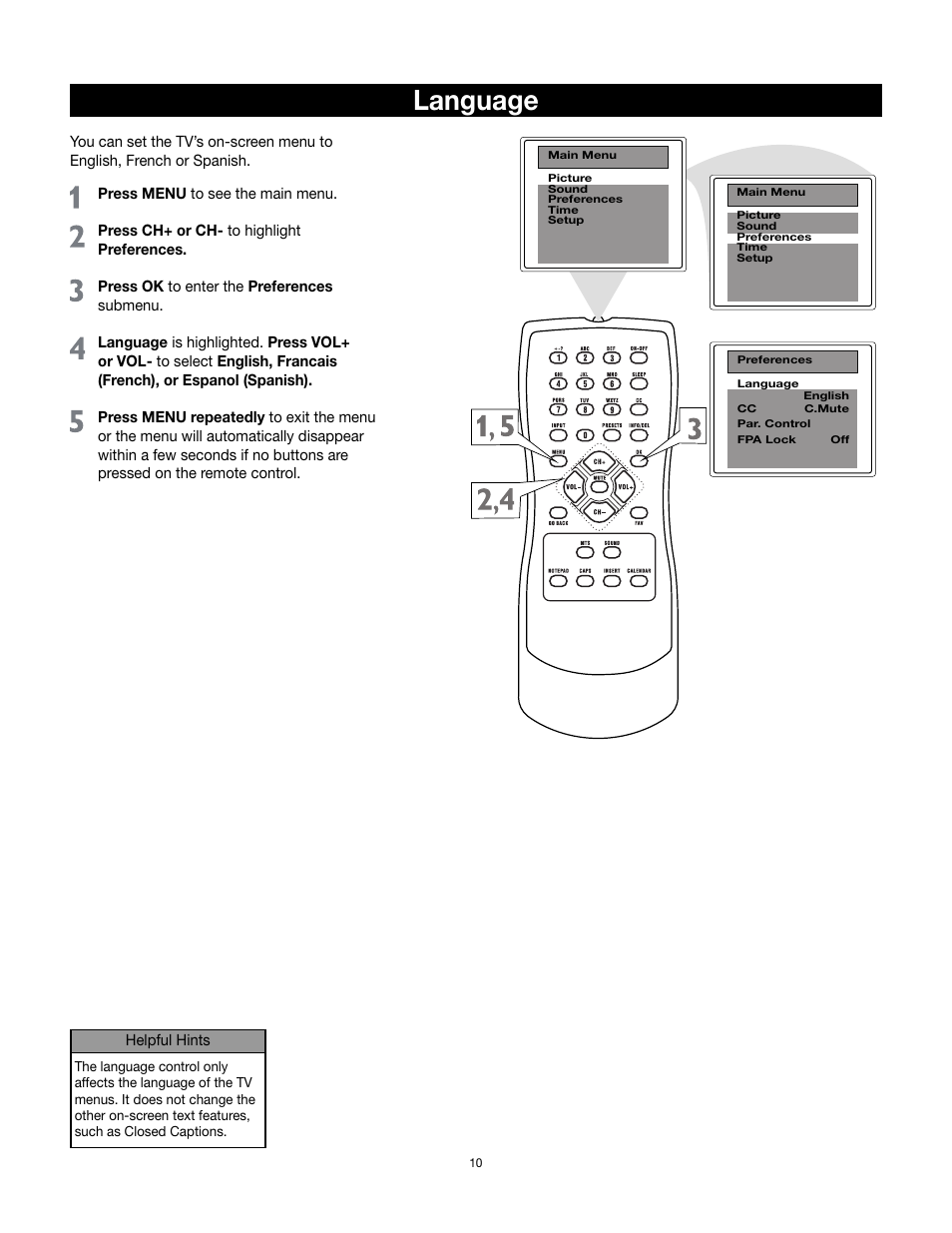 Language | RCA 14F512T User Manual | Page 11 / 41