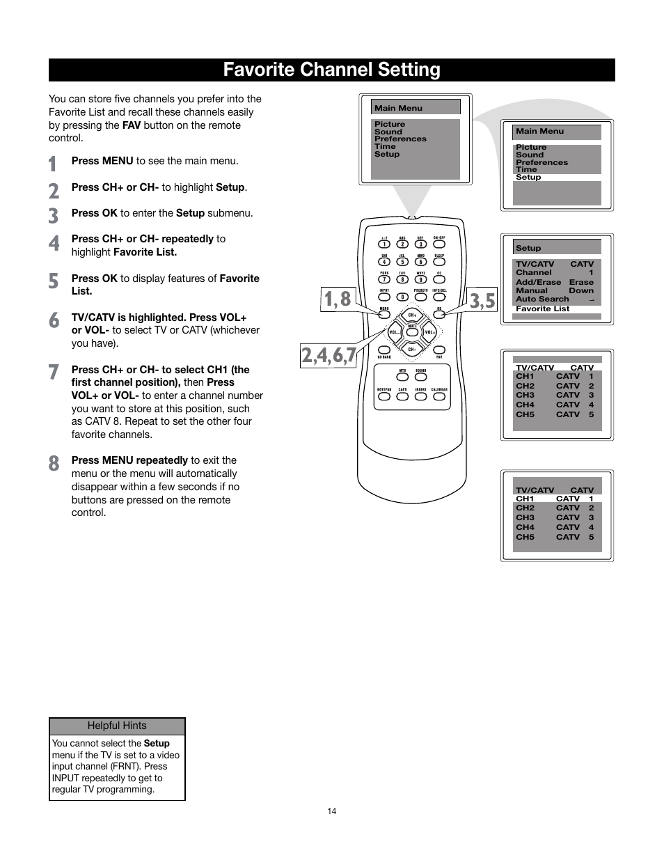 Favorite channel setting | RCA 14F512T User Manual | Page 15 / 41
