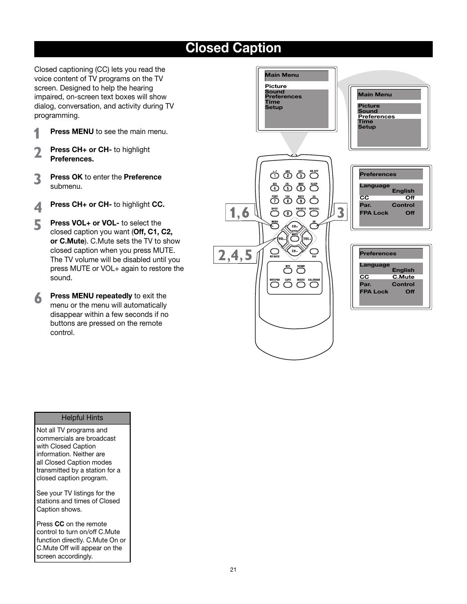 Closed caption | RCA 14F512T User Manual | Page 22 / 41