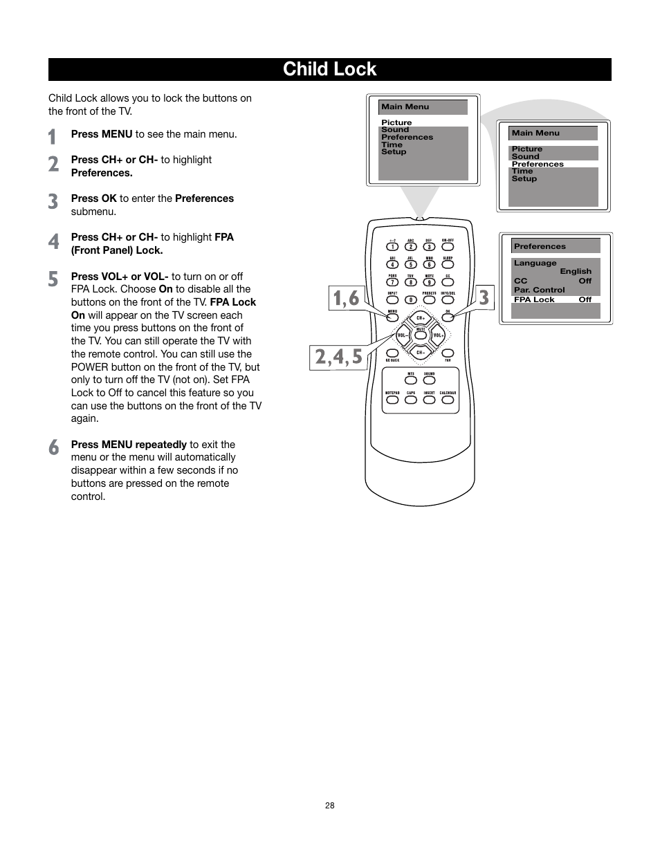 Child lock | RCA 14F512T User Manual | Page 29 / 41