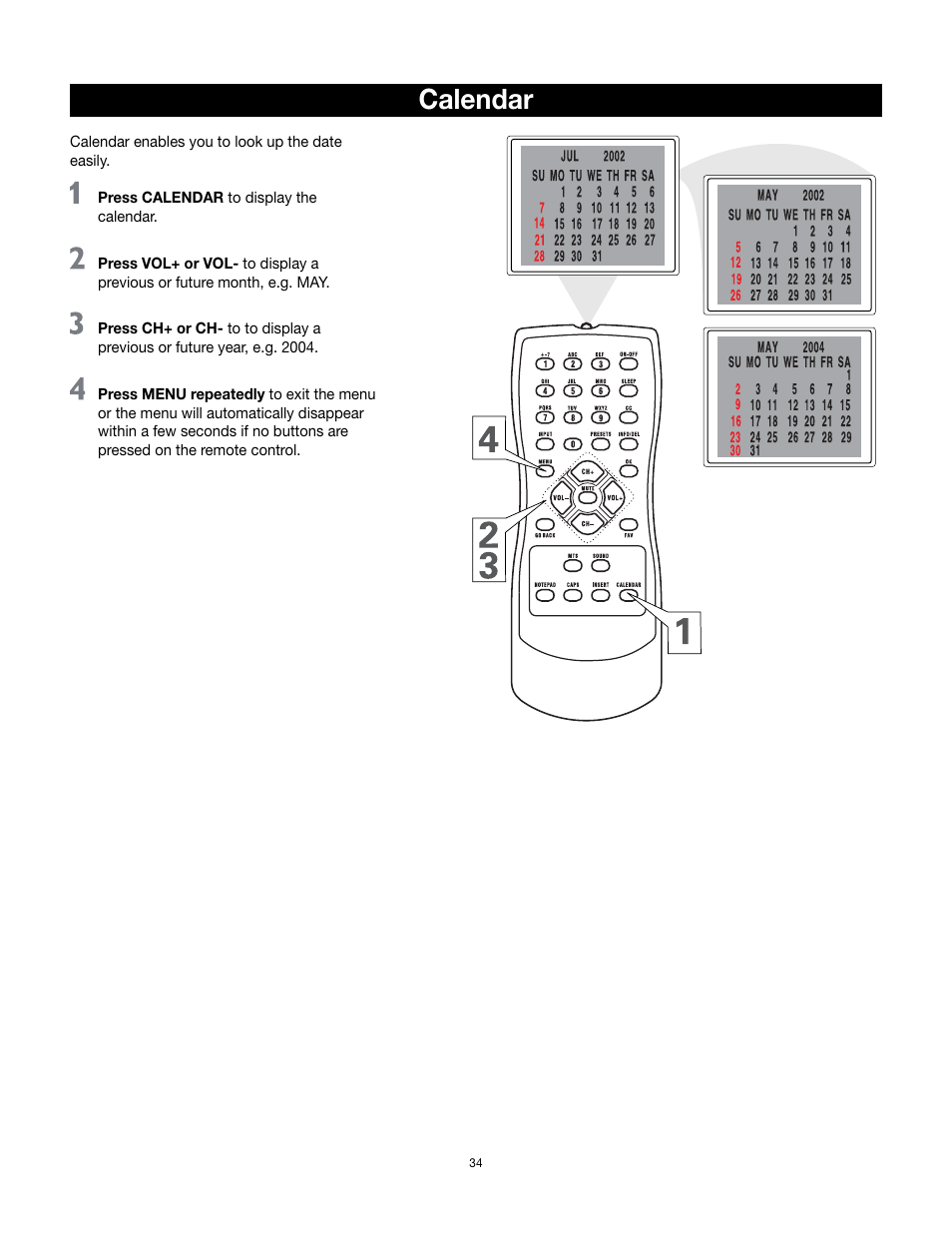 Calendar | RCA 14F512T User Manual | Page 35 / 41