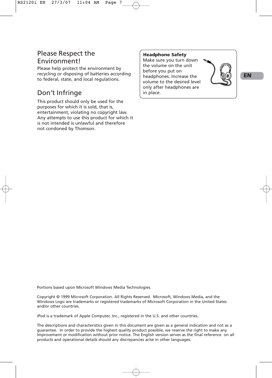 Please respect the environment, Don’t infringe | RCA 5643738A User Manual | Page 5 / 28