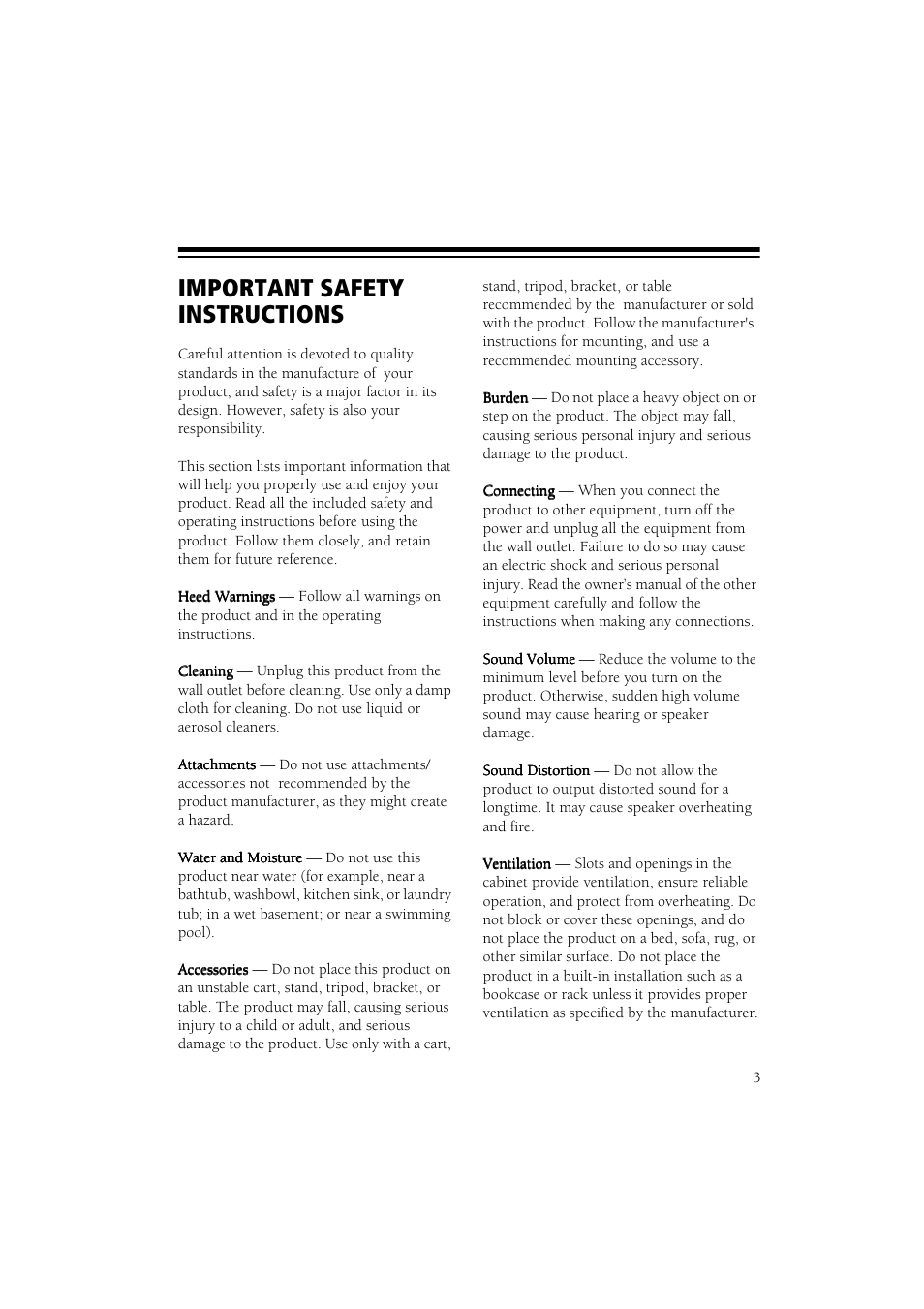 Important safety instructions | RCA 6-Piece Home Theater Speaker Package User Manual | Page 4 / 17