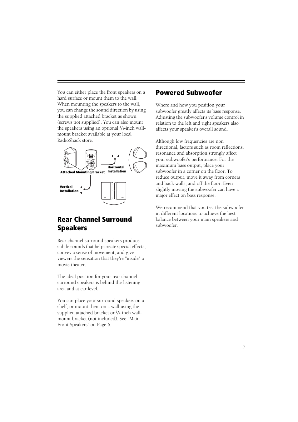 Rear channel surround speakers powered subwoofer, Rear channel surround speakers, Powered subwoofer | RCA 6-Piece Home Theater Speaker Package User Manual | Page 8 / 17