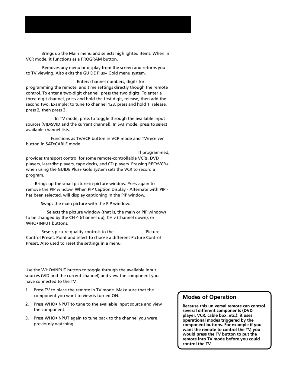 Using the who•input button, Using the remote | RCA G27669 User Manual | Page 25 / 64