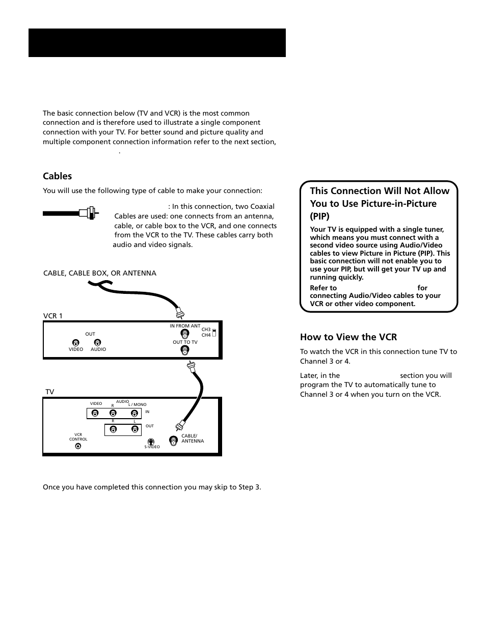 The basic connection (pip not available), Setup and connections, Cables | How to view the vcr | RCA G27669 User Manual | Page 7 / 64