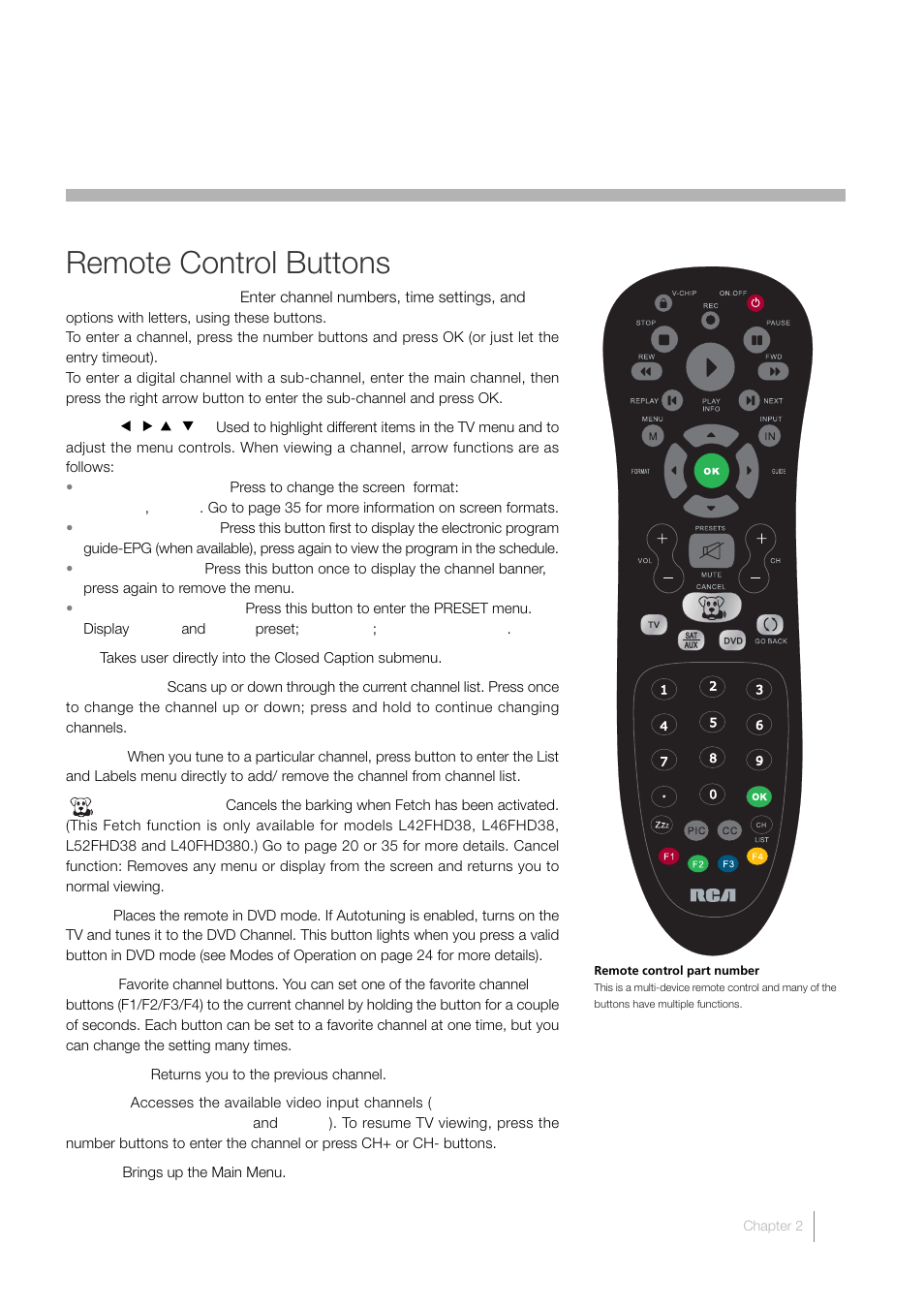 2 using the remote control, Remote control buttons | RCA L52FHD38 User Manual | Page 21 / 52