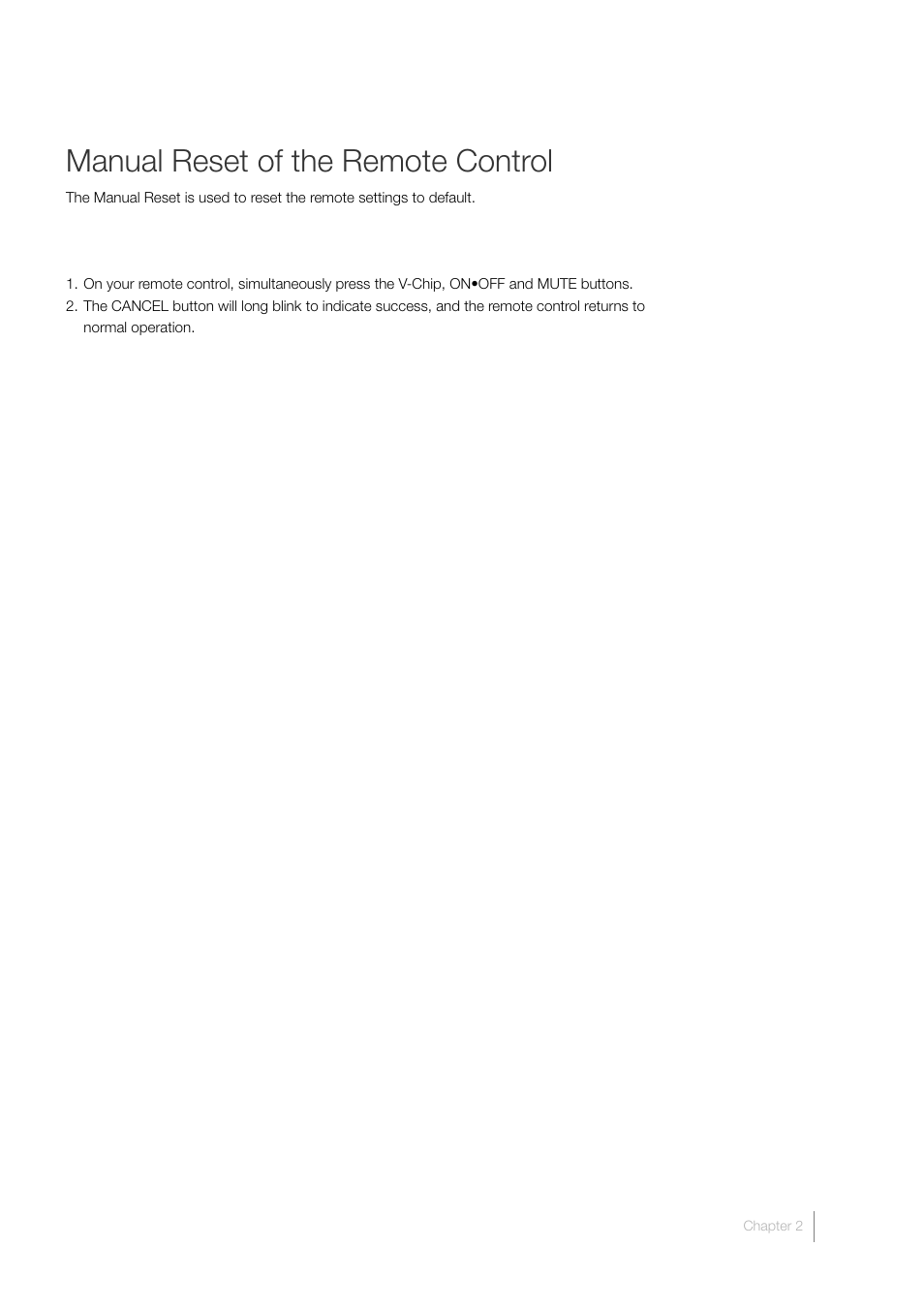 Manual reset of the remote control | RCA L52FHD38 User Manual | Page 25 / 52