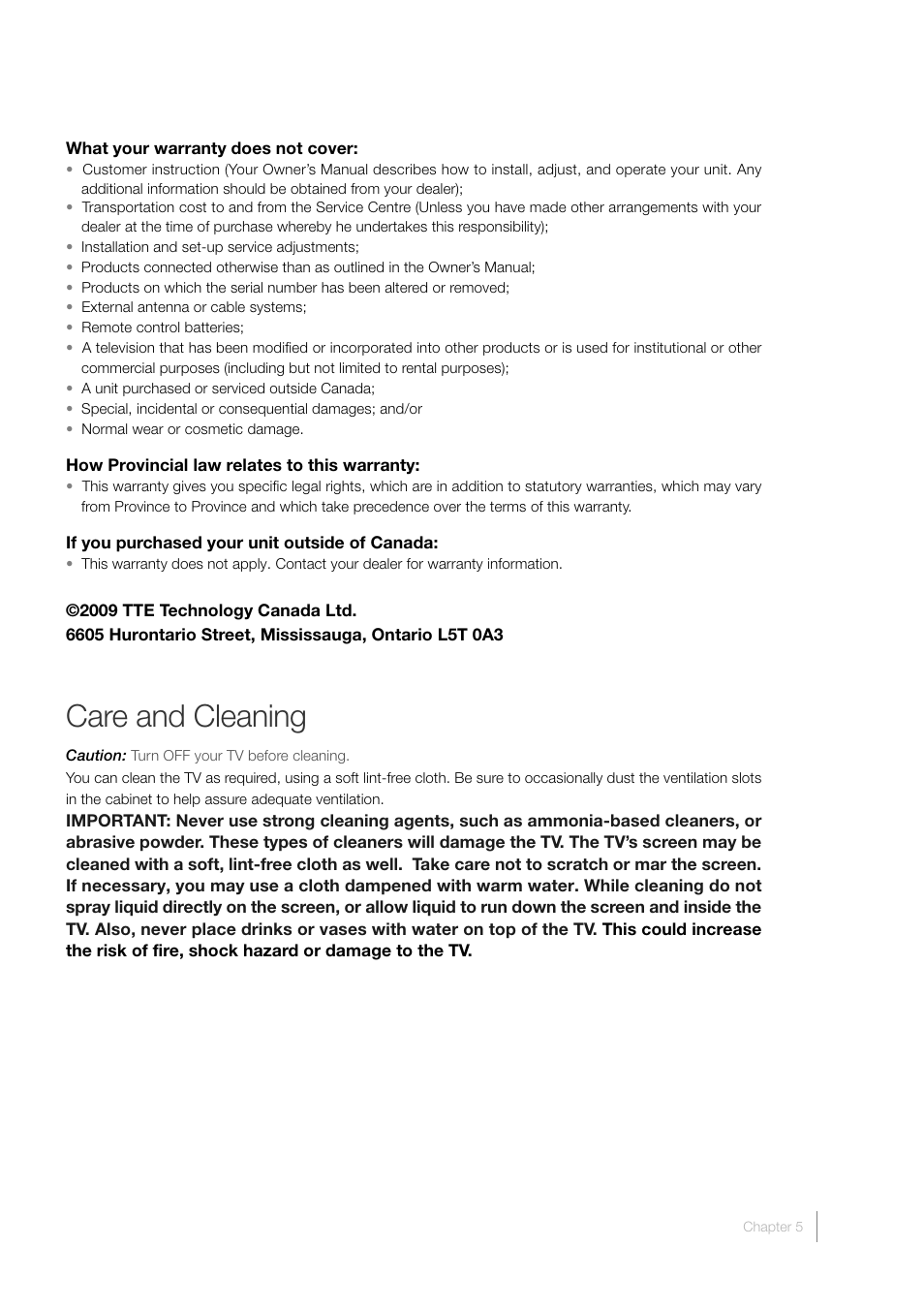 Care and cleaning | RCA L52FHD38 User Manual | Page 51 / 52