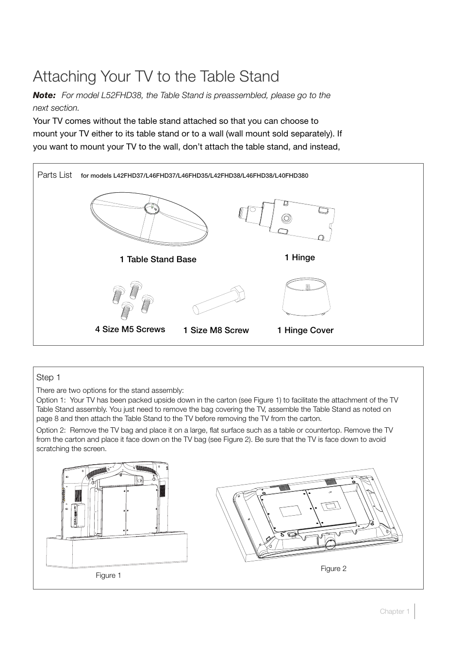 Attaching your tv to the table stand | RCA L52FHD38 User Manual | Page 7 / 52