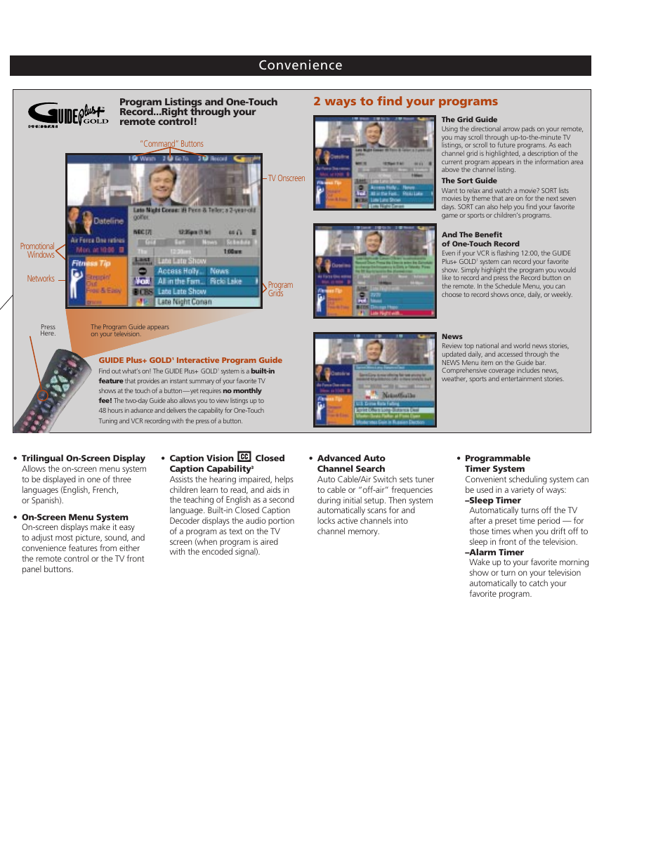 Convenience, 2 ways to find your programs | RCA T19067 User Manual | Page 3 / 4