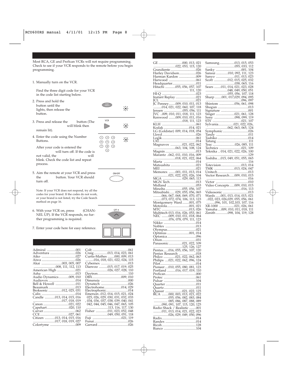 RCA RCU600RS User Manual | Page 5 / 12