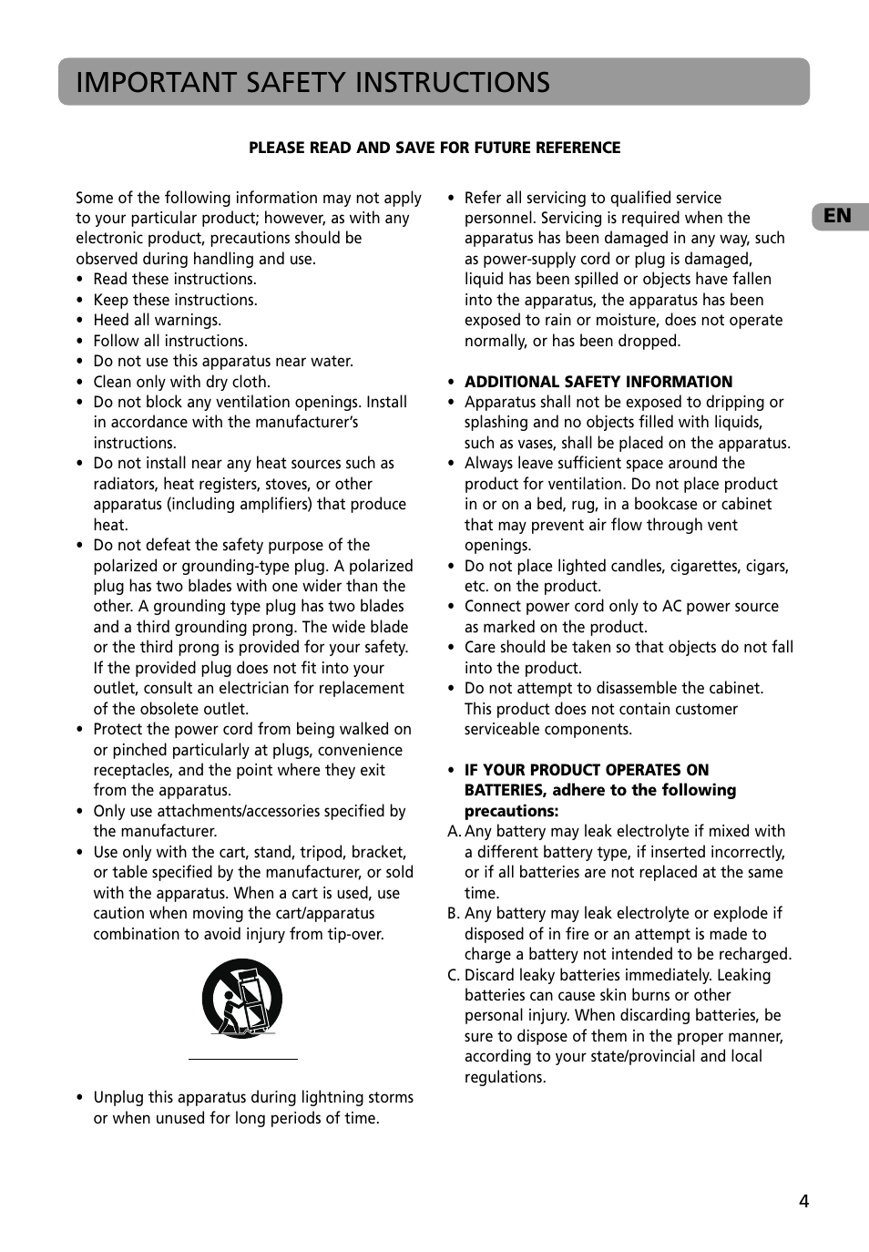 Important safety instructions | RCA M4002BL User Manual | Page 5 / 30