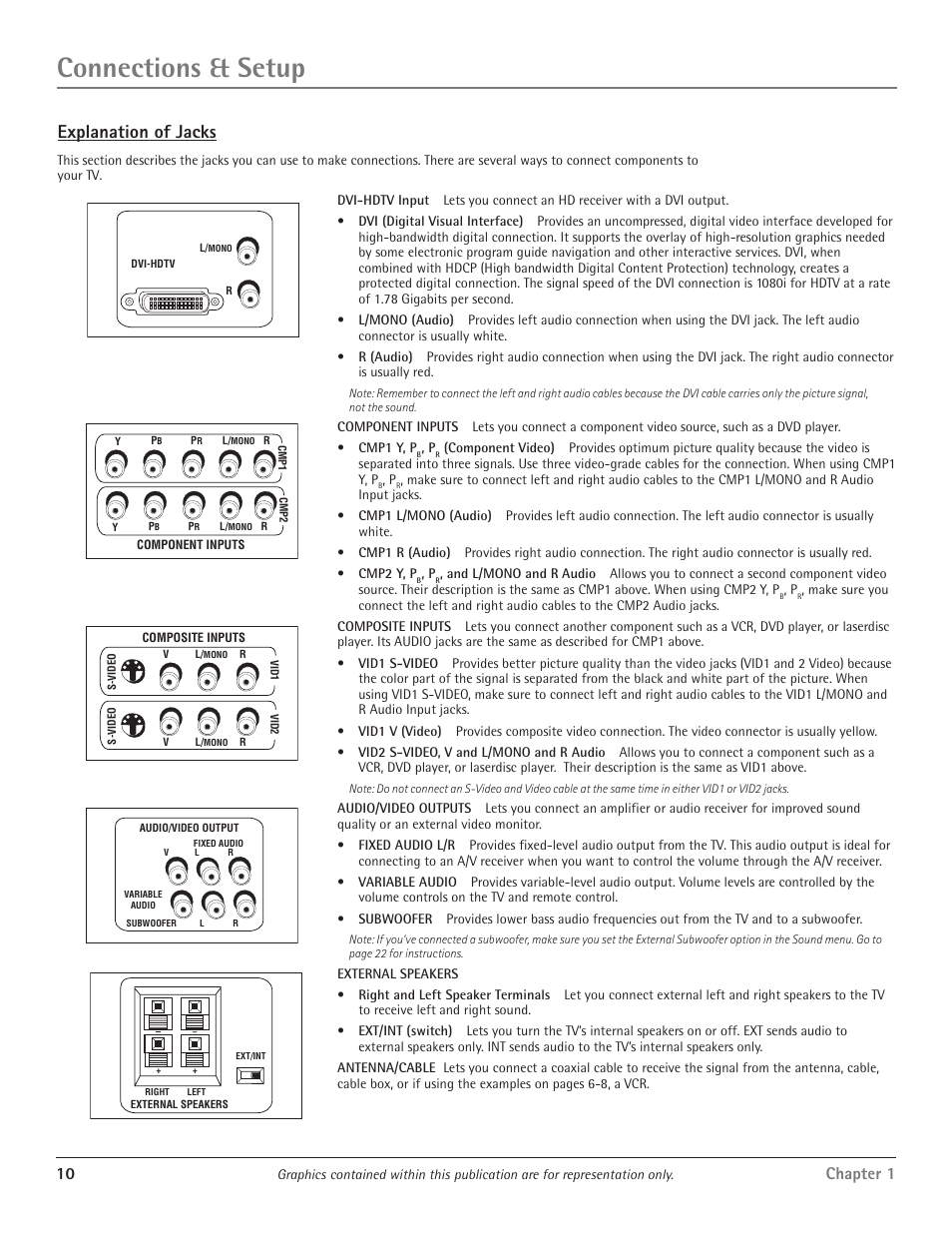 Connections & setup, Explanation of jacks, 10 chapter 1 | RCA D34W20 User Manual | Page 12 / 32