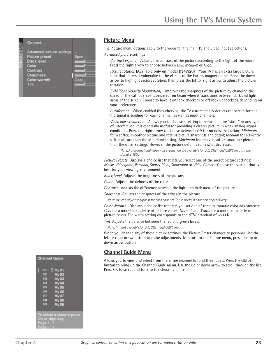 Using the tv’s menu system | RCA D34W20 User Manual | Page 25 / 32