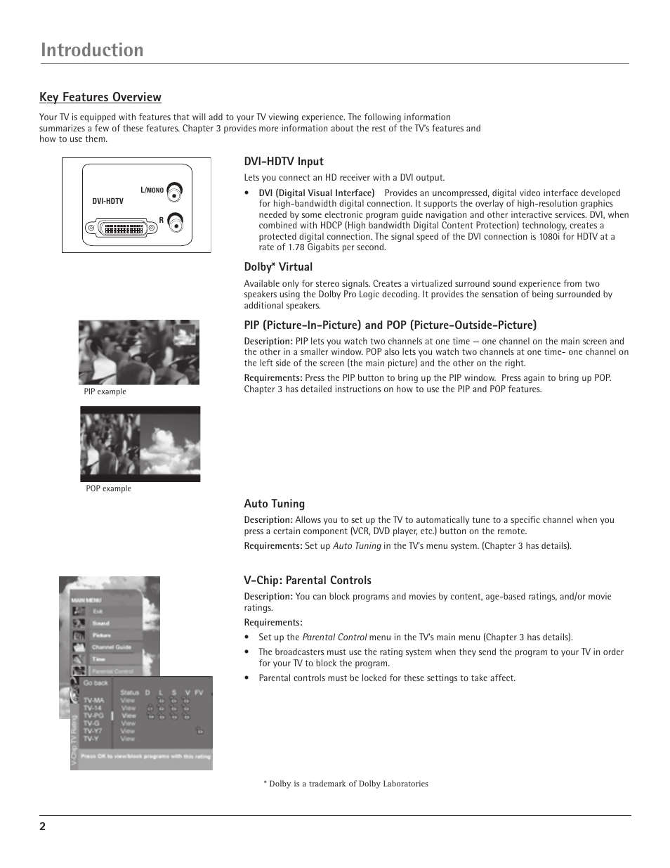 Introduction, Key features overview | RCA D34W20 User Manual | Page 4 / 32