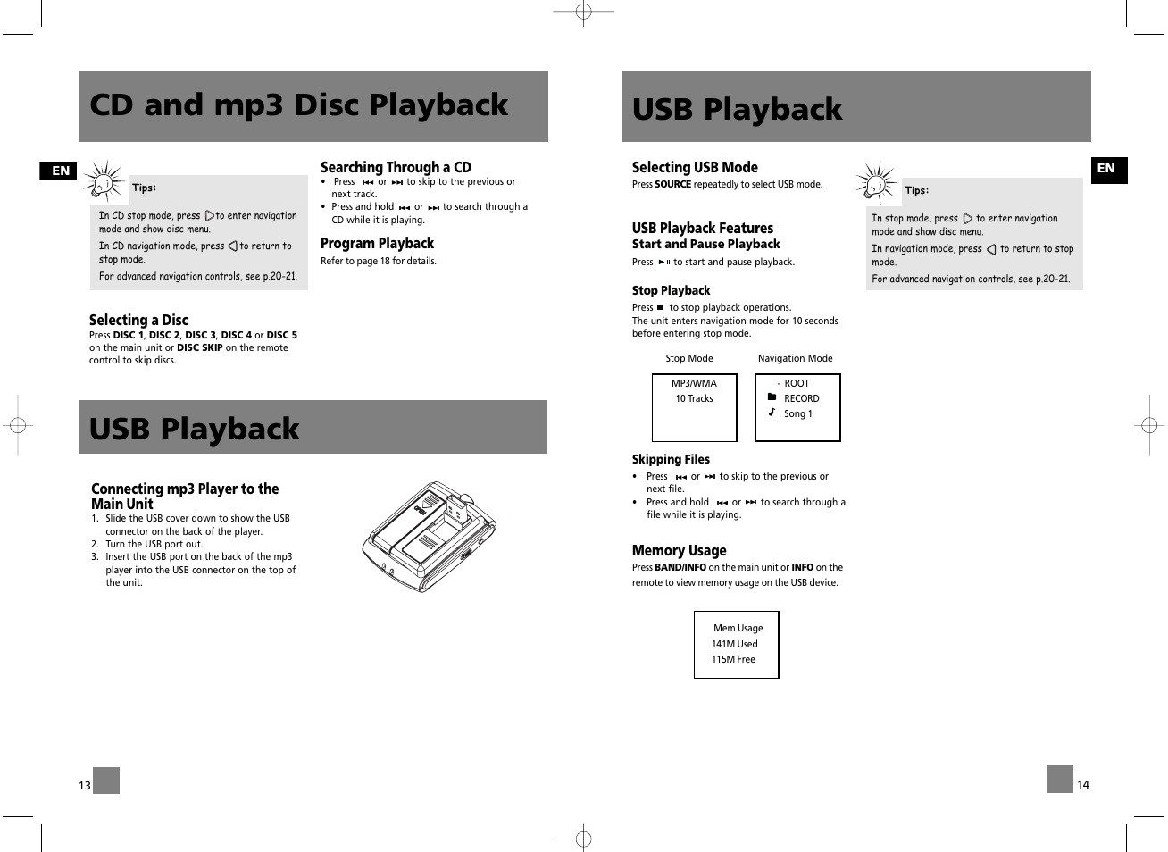 Cd and mp3 disc playback, Usb playback | RCA RD2056A User Manual | Page 10 / 18