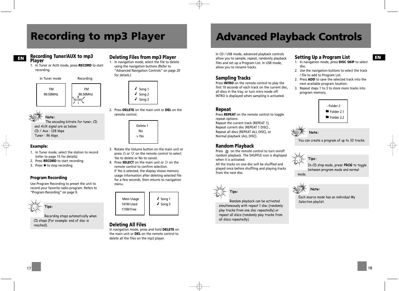 Recording to mp3 player, Advanced playback controls | RCA RD2056A User Manual | Page 12 / 18