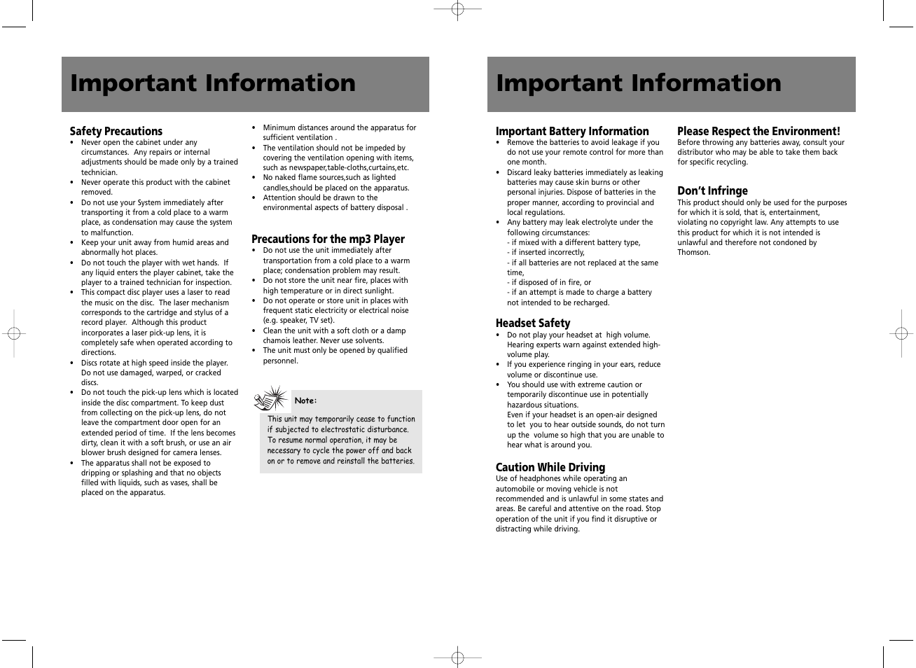 Important information | RCA RD2056A User Manual | Page 3 / 18