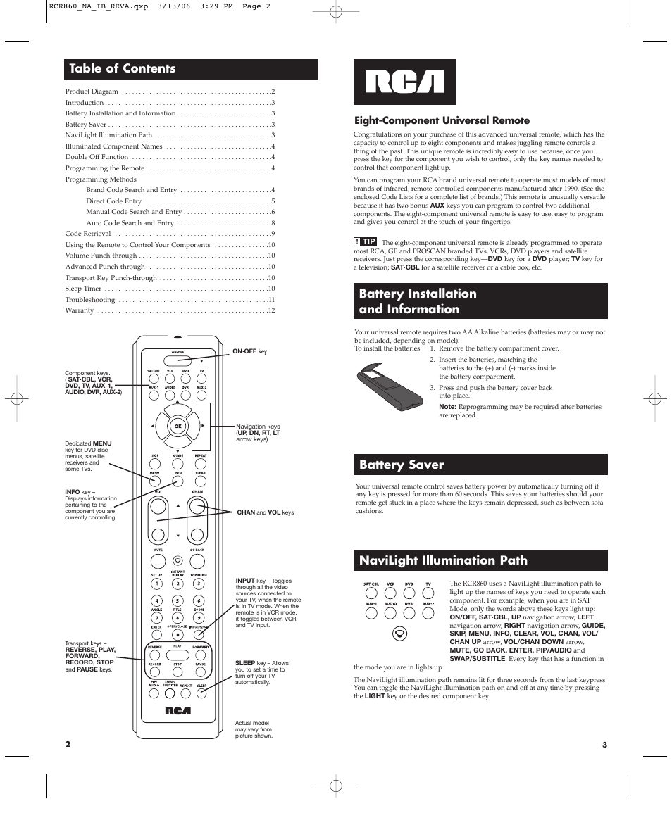 RCA NAVILIGHT8 RCR860 User Manual | Page 2 / 12