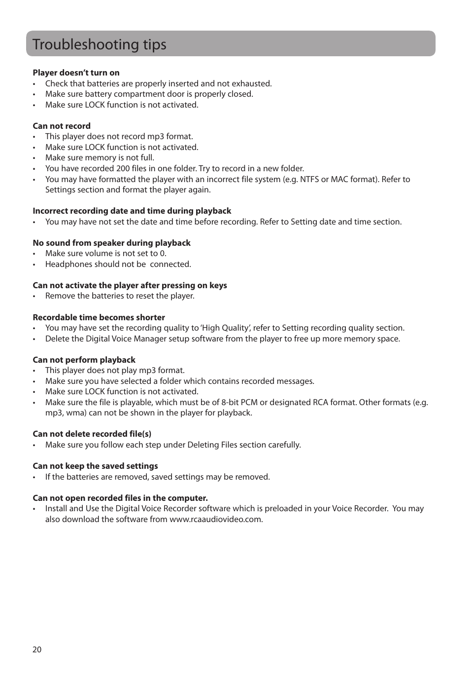 Troubleshooting tips | RCA VR5340 User Manual | Page 21 / 24