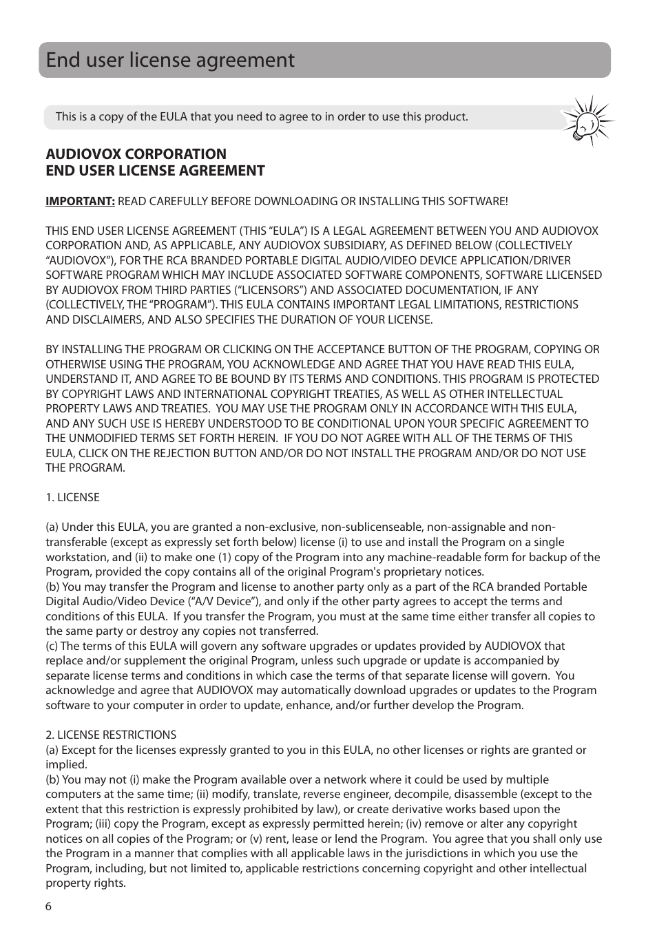 End user license agreement | RCA VR5340 User Manual | Page 7 / 24