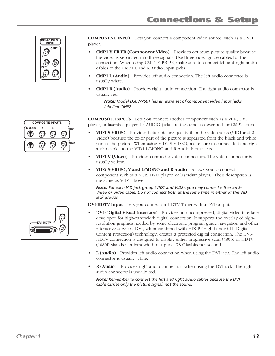 Connections & setup, 12 chapter 1, Chapter 1 13 | RCA D30W750T User Manual | Page 15 / 48