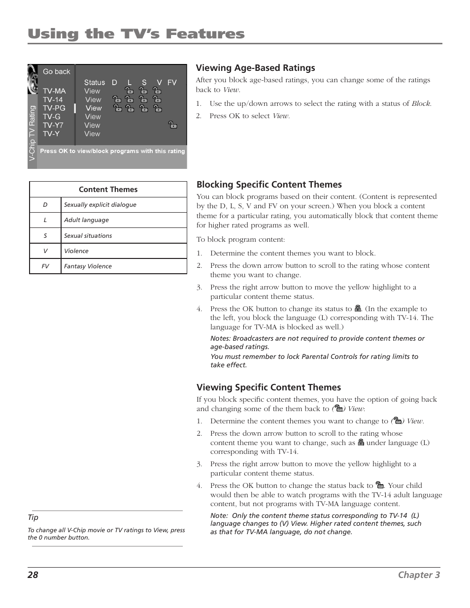 Using the tv’s features | RCA D30W750T User Manual | Page 30 / 48