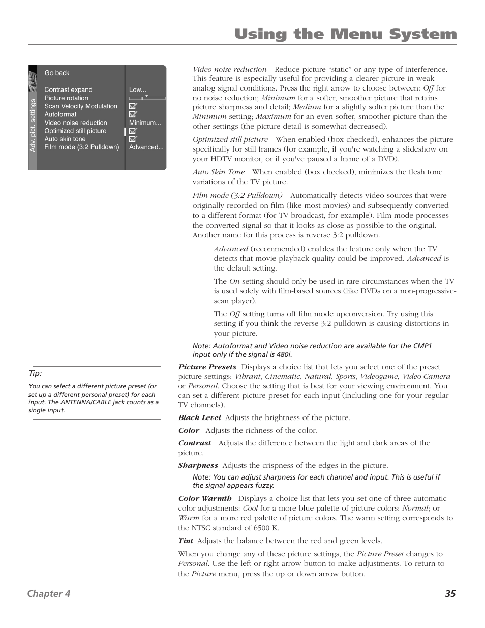 Using the menu system | RCA D30W750T User Manual | Page 37 / 48