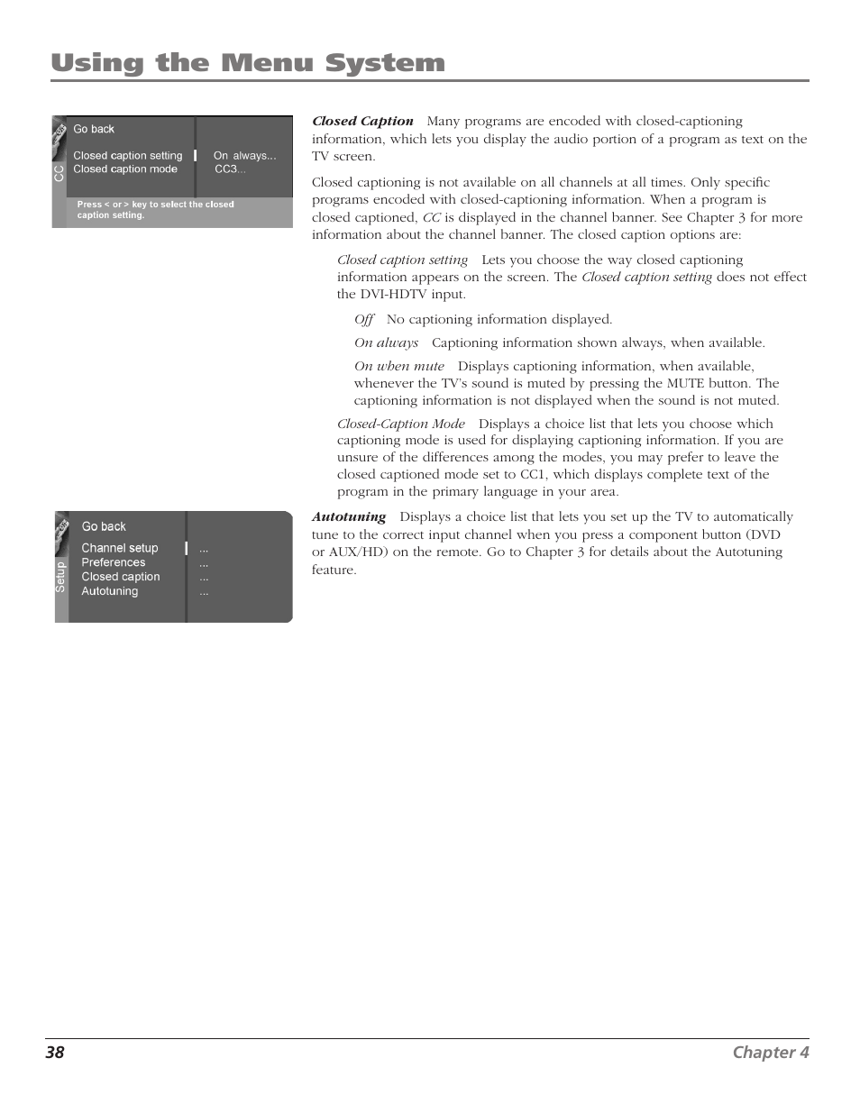 Using the menu system | RCA D30W750T User Manual | Page 40 / 48