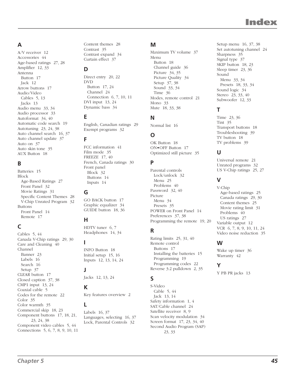 Index, Other information | RCA D30W750T User Manual | Page 47 / 48