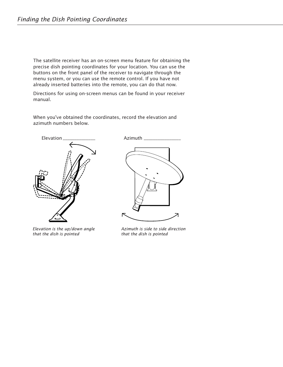 Using the dish pointing menu screen | RCA Satellite TV Antenna User Manual | Page 12 / 48