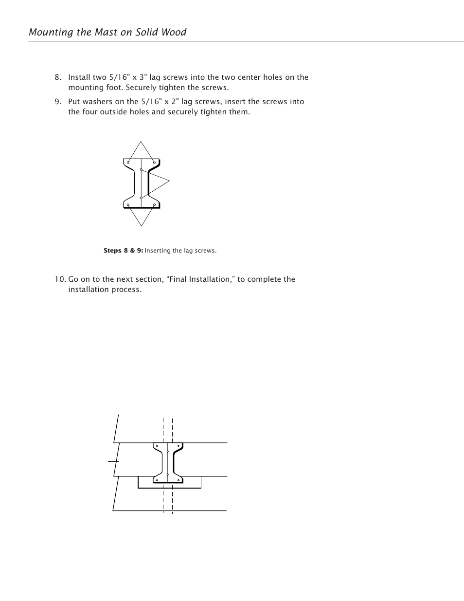 Installing a spacer, Mounting the mast on solid wood | RCA Satellite TV Antenna User Manual | Page 22 / 48