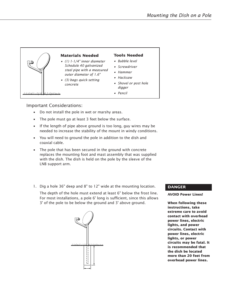 Mounting the dish on a pole, Mounting instructions | RCA Satellite TV Antenna User Manual | Page 27 / 48