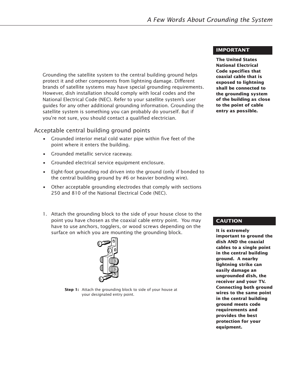 A few words about grounding the system, Routing and grounding the cables | RCA Satellite TV Antenna User Manual | Page 35 / 48