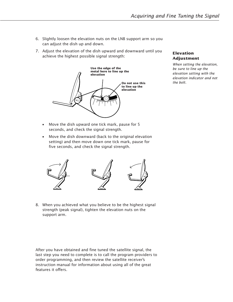 Ordering programming, Acquiring and fine tuning the signal, Final installation 37 | RCA Satellite TV Antenna User Manual | Page 41 / 48