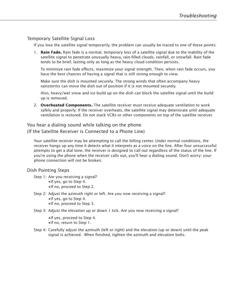 Troubleshooting | RCA Satellite TV Antenna User Manual | Page 43 / 48