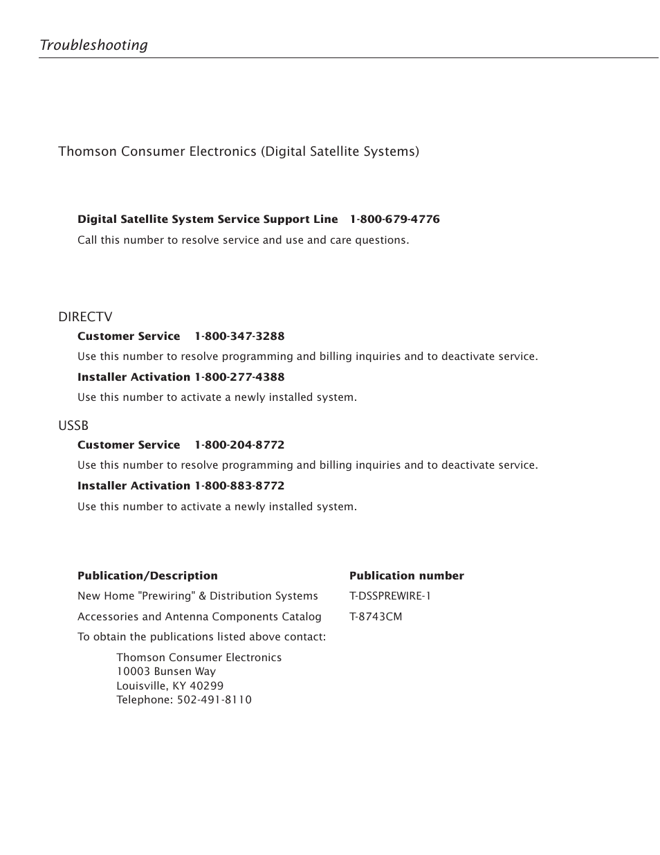 Digital satellite system installer's reference, Support line, Program providers | Digital satellite system publications | RCA Satellite TV Antenna User Manual | Page 44 / 48