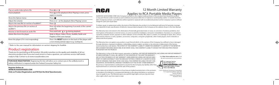 Product registration | RCA M63 Series User Manual | Page 2 / 2