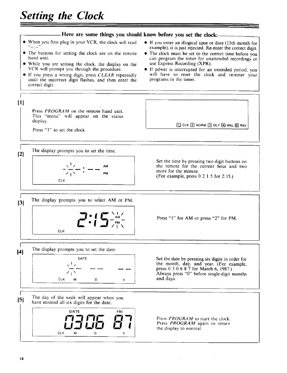 Setting the clock, Nzi nc, Uui uu u i | RCA VPT 385 User Manual | Page 16 / 32