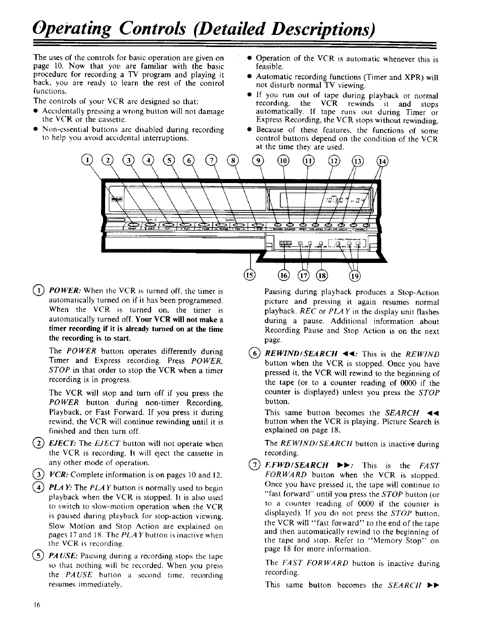 Operating controls (detailed descriptions), Operating controls (detailed) -17 | RCA VPT 385 User Manual | Page 18 / 32